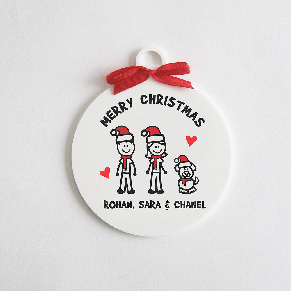 Personalised Christmas Stick Figure Ornament - 3 People/Pets