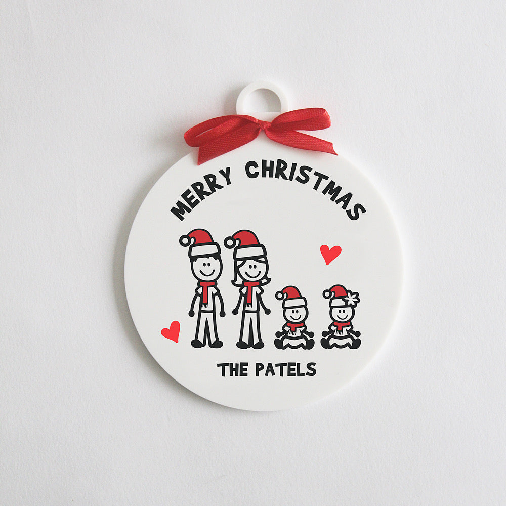 Personalised Christmas Stick Figure Ornament -  Family of 4 people