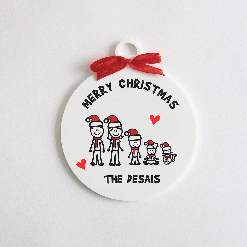 Personalised Christmas Stick Figure Ornament -  Family of 5 people