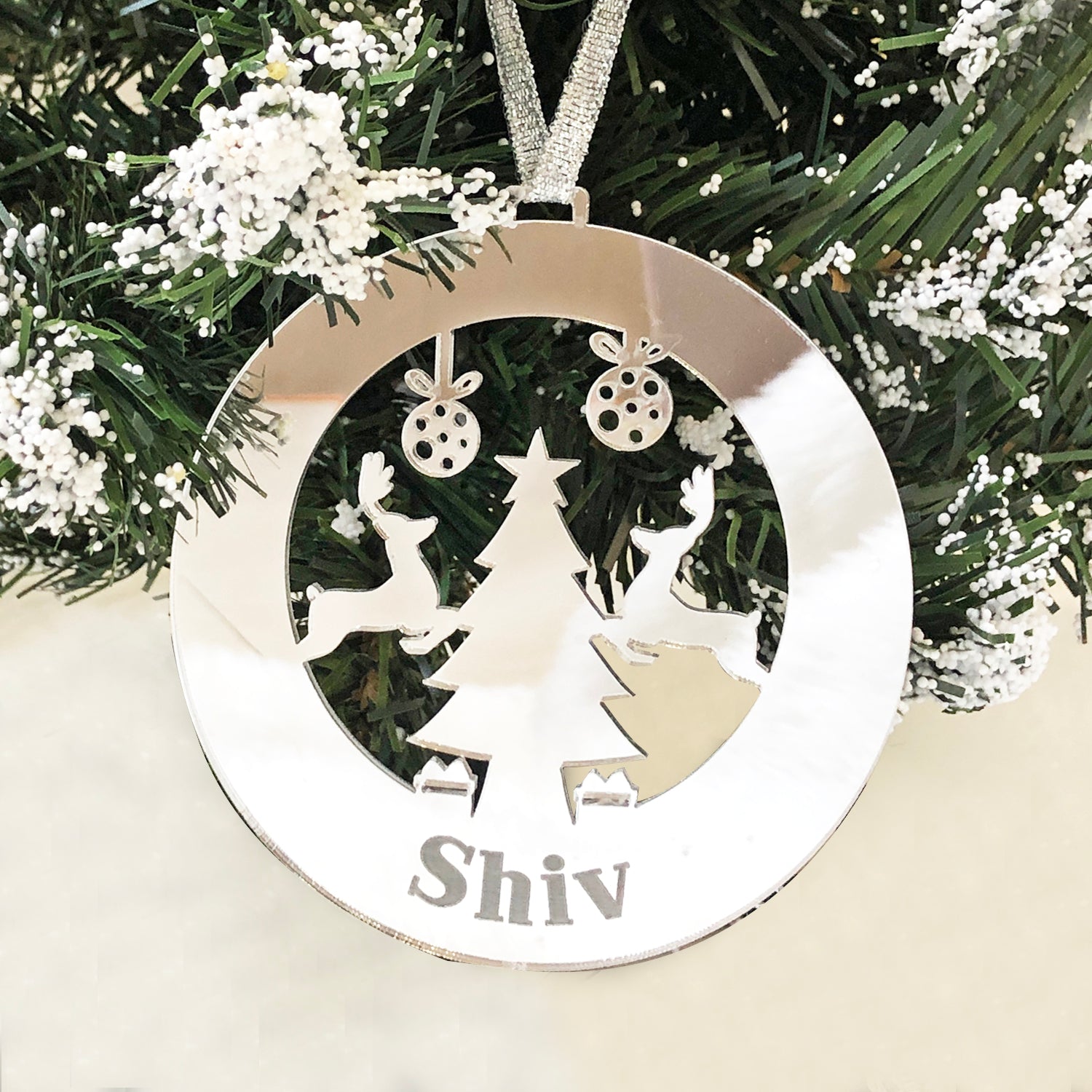 Personalised Christmas Ornament - Christmas Tree & Reindeer