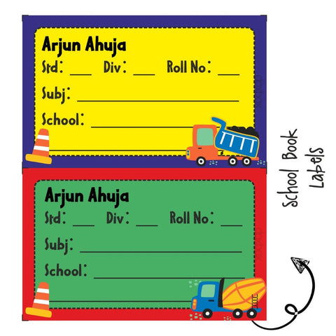 Personalised School Book Label - Construction Vehicles