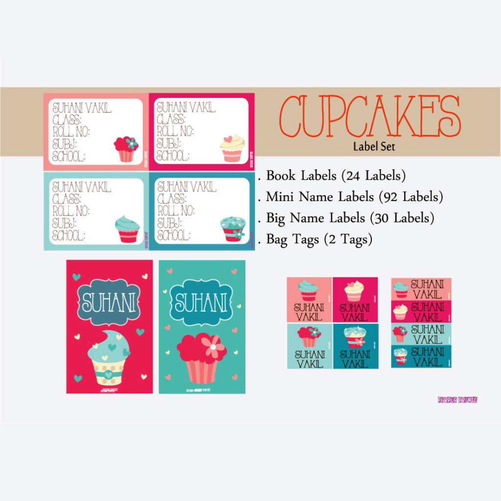 Label Set - Cupcake, 146 labels and 2 bag tags