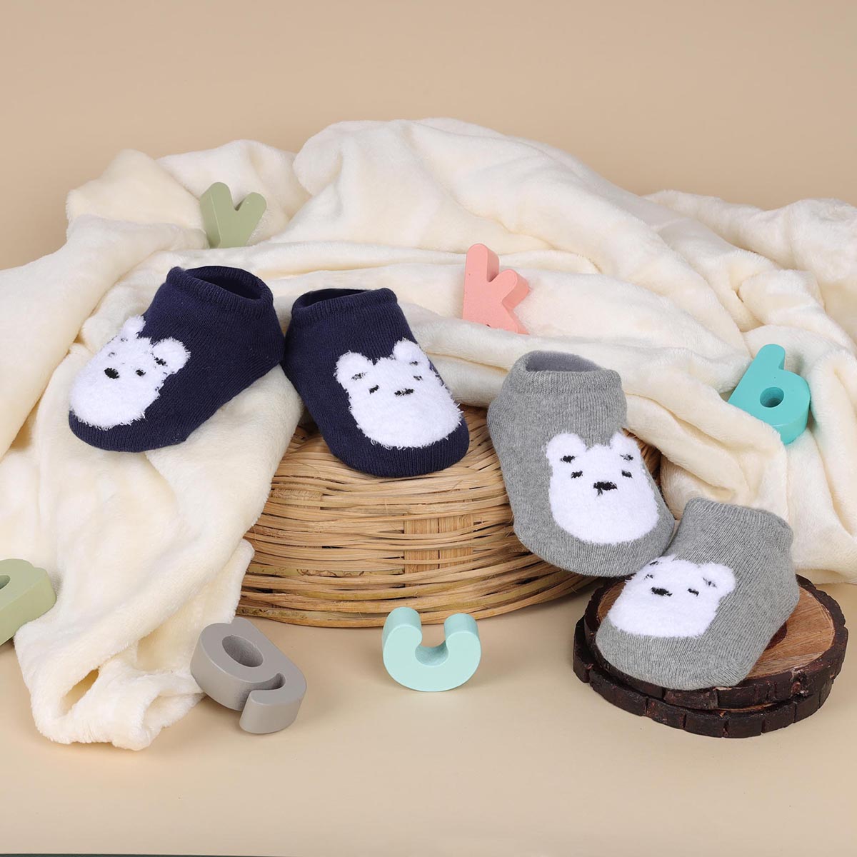 Cutie Bear Grey & Blue Socks - 2 pack (6-24 Months)