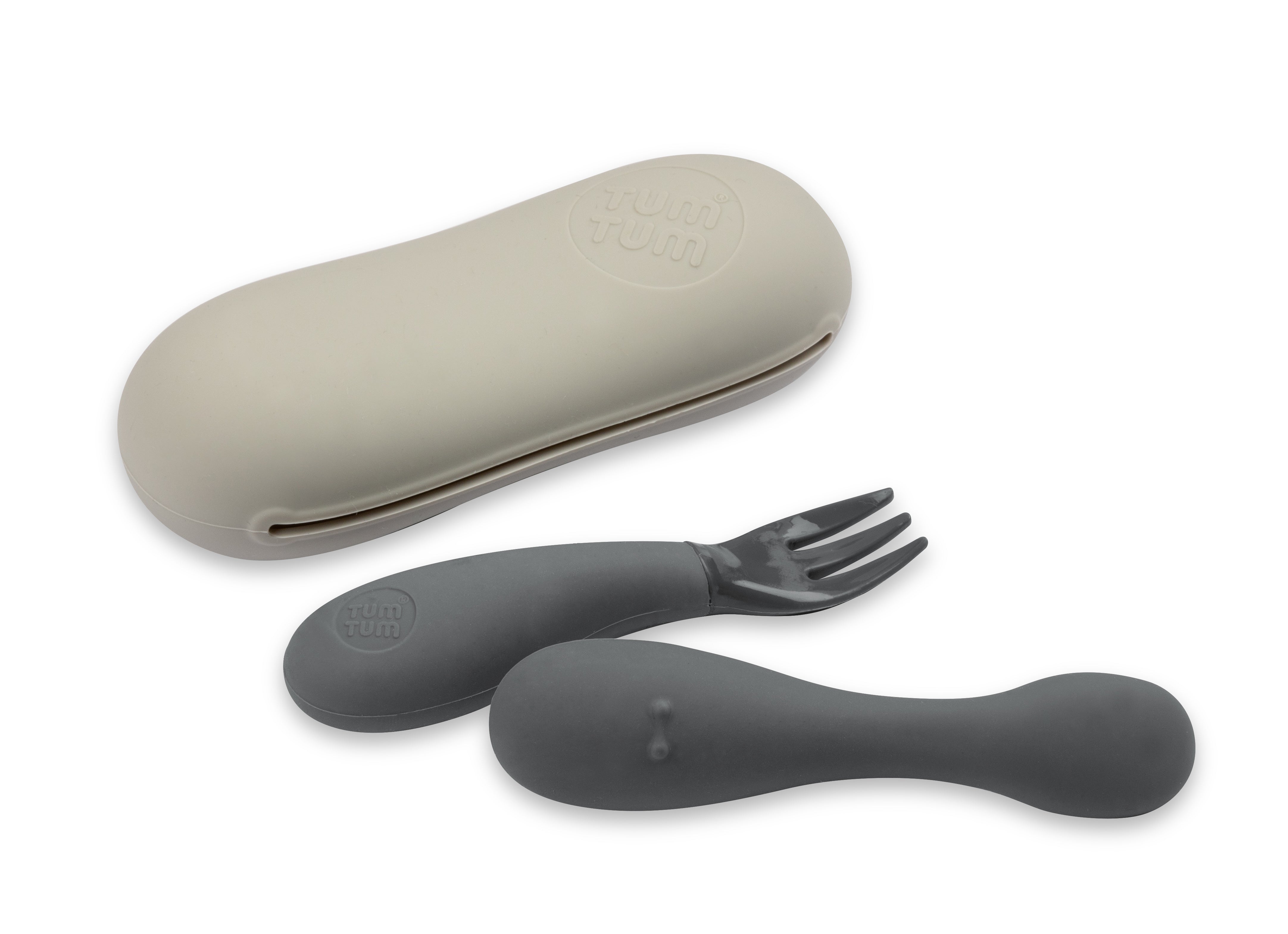 TUM TUM Baby Cutlery With Case, Baby Spoon & fork Set, Baby Cutlery For Babies, First Self Feeding Cutlery, 6m+,Grey
