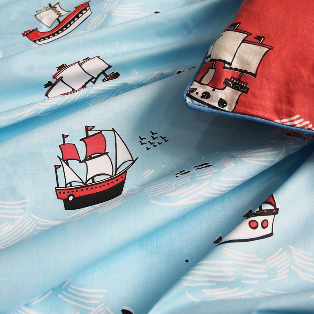 Bedsheet Set, Single - Sea & Ships, Blue