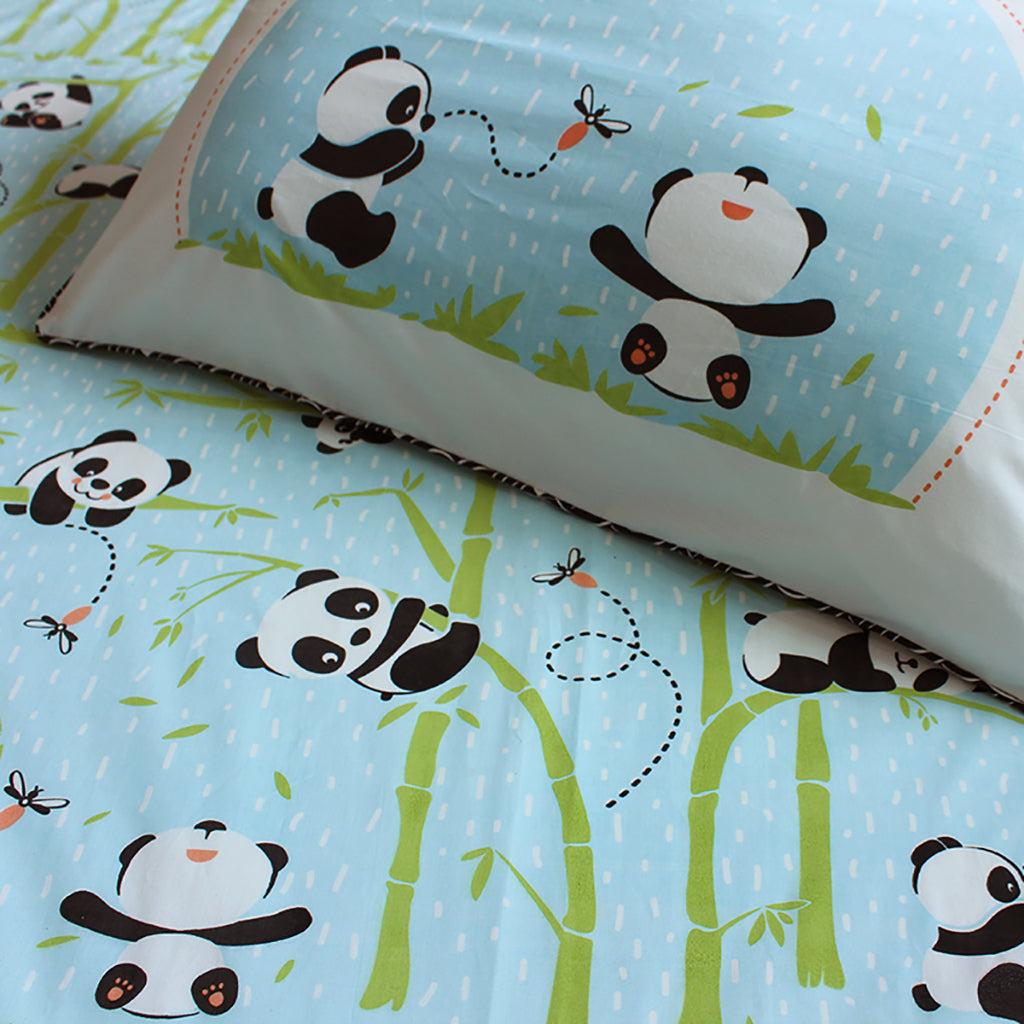 Bedsheet Set - Panda Village, Blue - Single/Double Bed Sizes Available