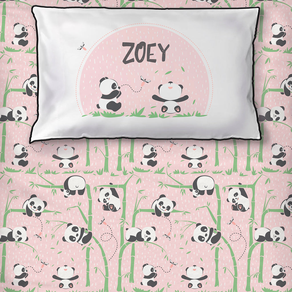 Bedsheet Set - Panda Village, Pink - Single/Double Bed Sizes Available