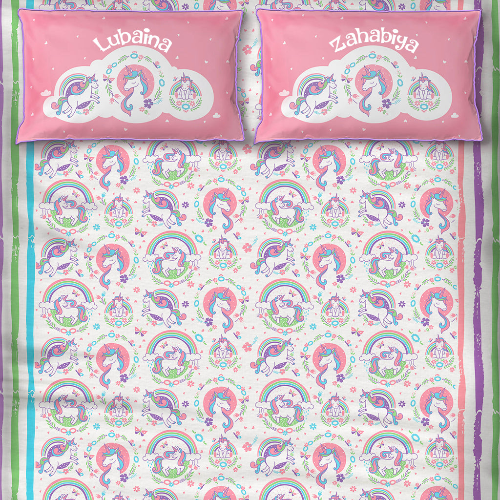 Bedsheet Set - Unicorn & Rainbows - Single/Double Bed Sizes Available