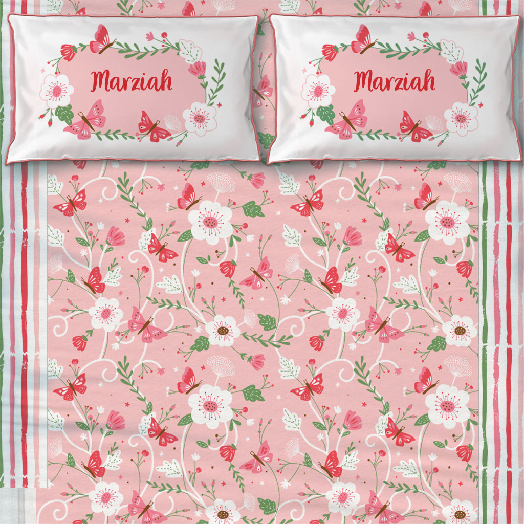 Bedsheet Set - Flowers & Butterflies - Single/Double Bed Sizes Available