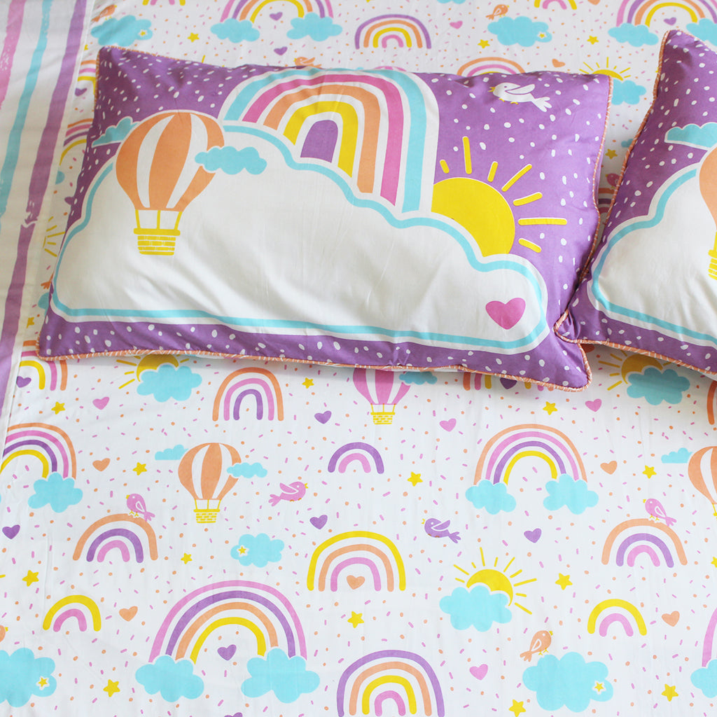 Over The Rainbow Double Bedsheet with Two Pillow Covers Single / Double Bedsheet