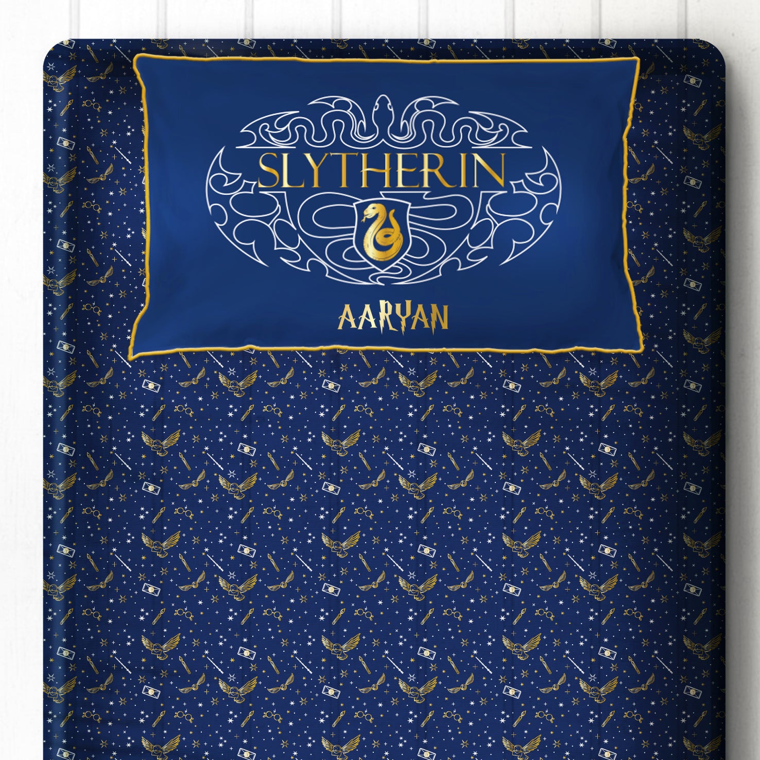 Official Harry Potter Single / Double Bedsheet With Pillow Cover- Slytherin