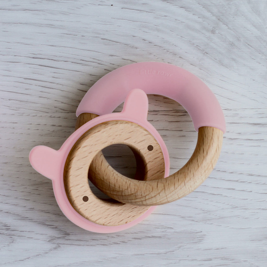 Wood Critter & Ring Teether - Pink