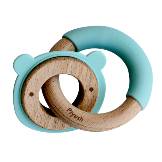 Wood Critter & Ring Teether - Blue
