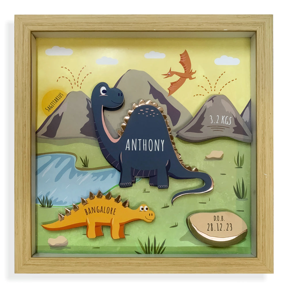 Shadow Box Frame with Rose Gold Foil - Dinosaurs