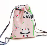 Cotton Drawstring Bag - Panda Village, Pink