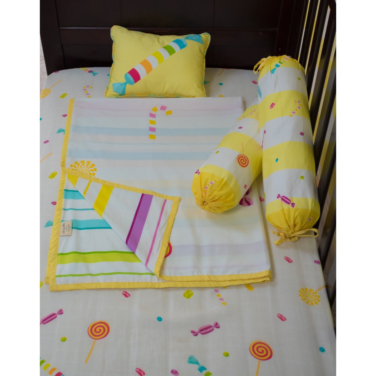 Little By Little Candy Land Cot Bedding Set with Dohar Blanket, White