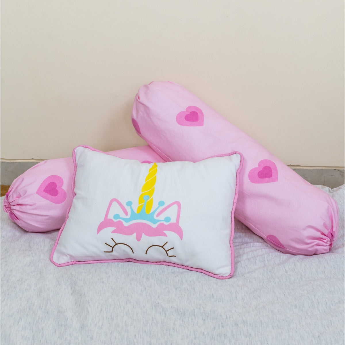 Little By Little Unicorn World Baby Pillow & Bolster, Pink
