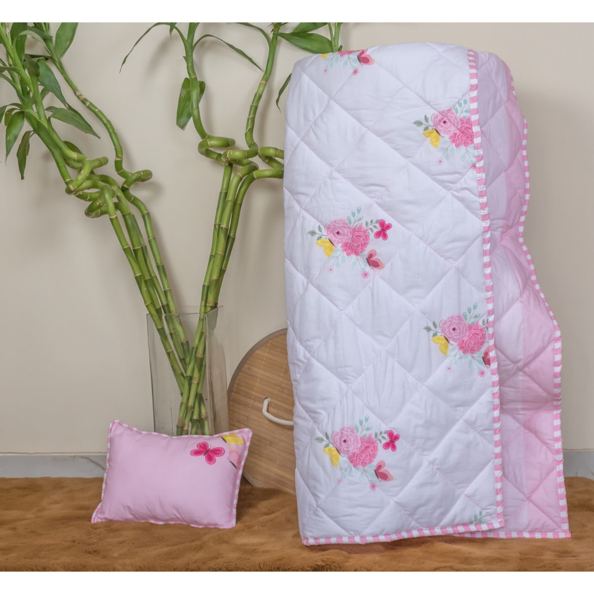 Little By Little Floral & Flutter Baby Quilt Blanket, Pink
