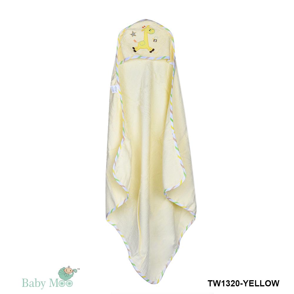Giraffe Yellow Applique Hooded Towel & Wash Cloth Set