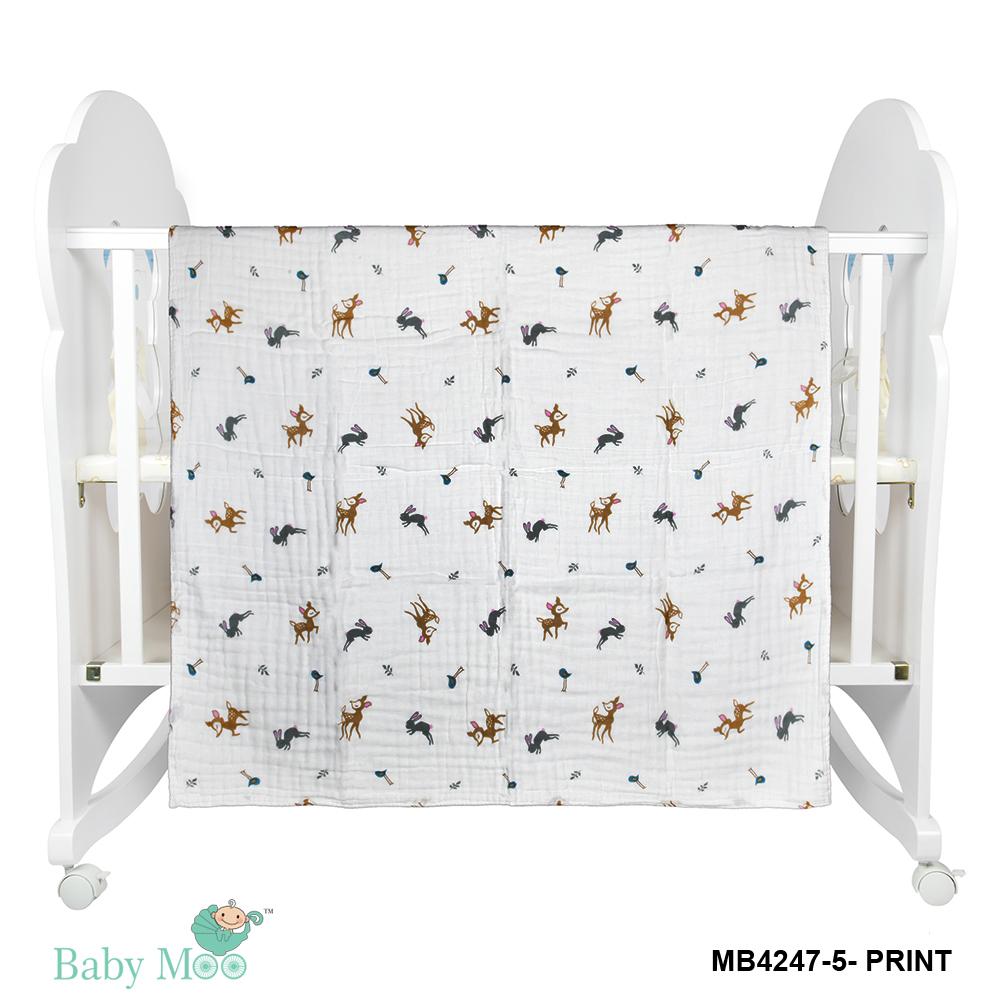 Rabbit White Small Print Muslin Blanket