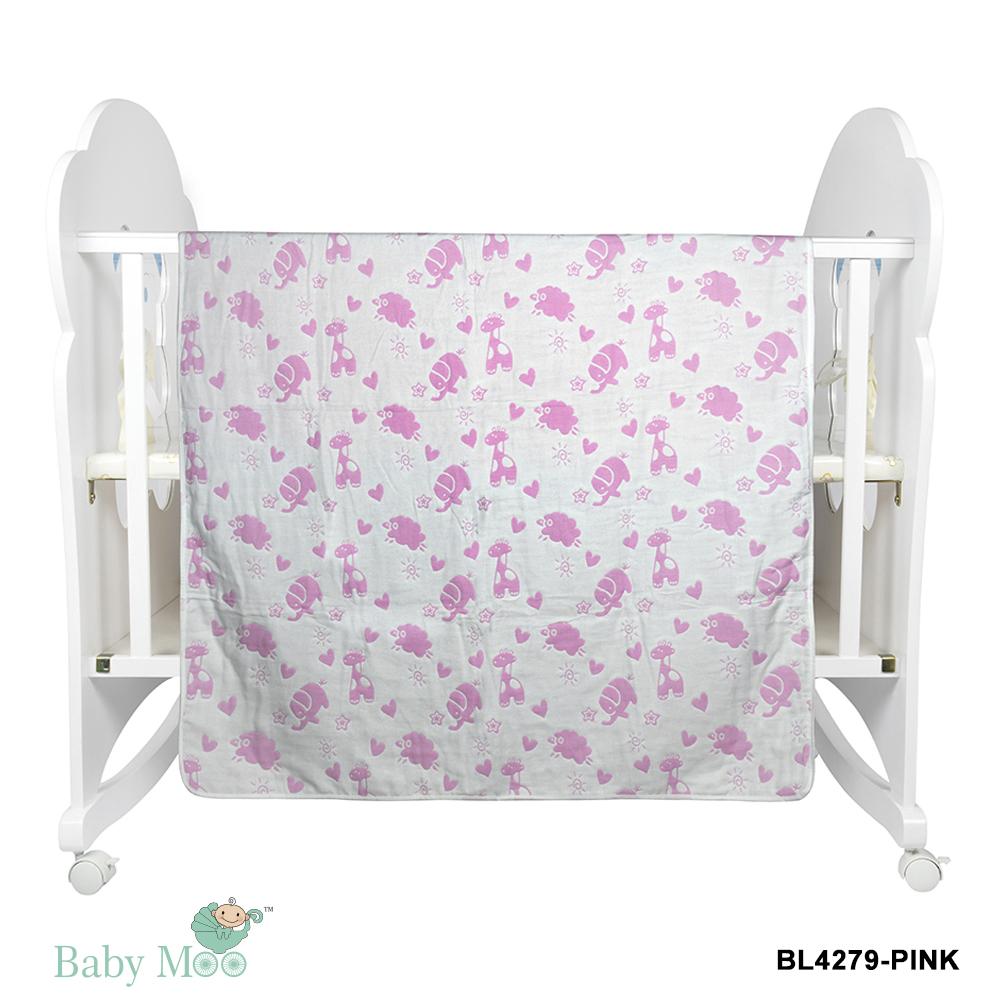 Baby Moo Elephant Pink Embossed Baby XL Muslin Blanket