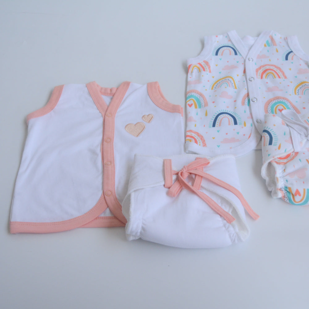 Peach Hearts - Everyday Essentials Nappy & Vest (Set of 4)