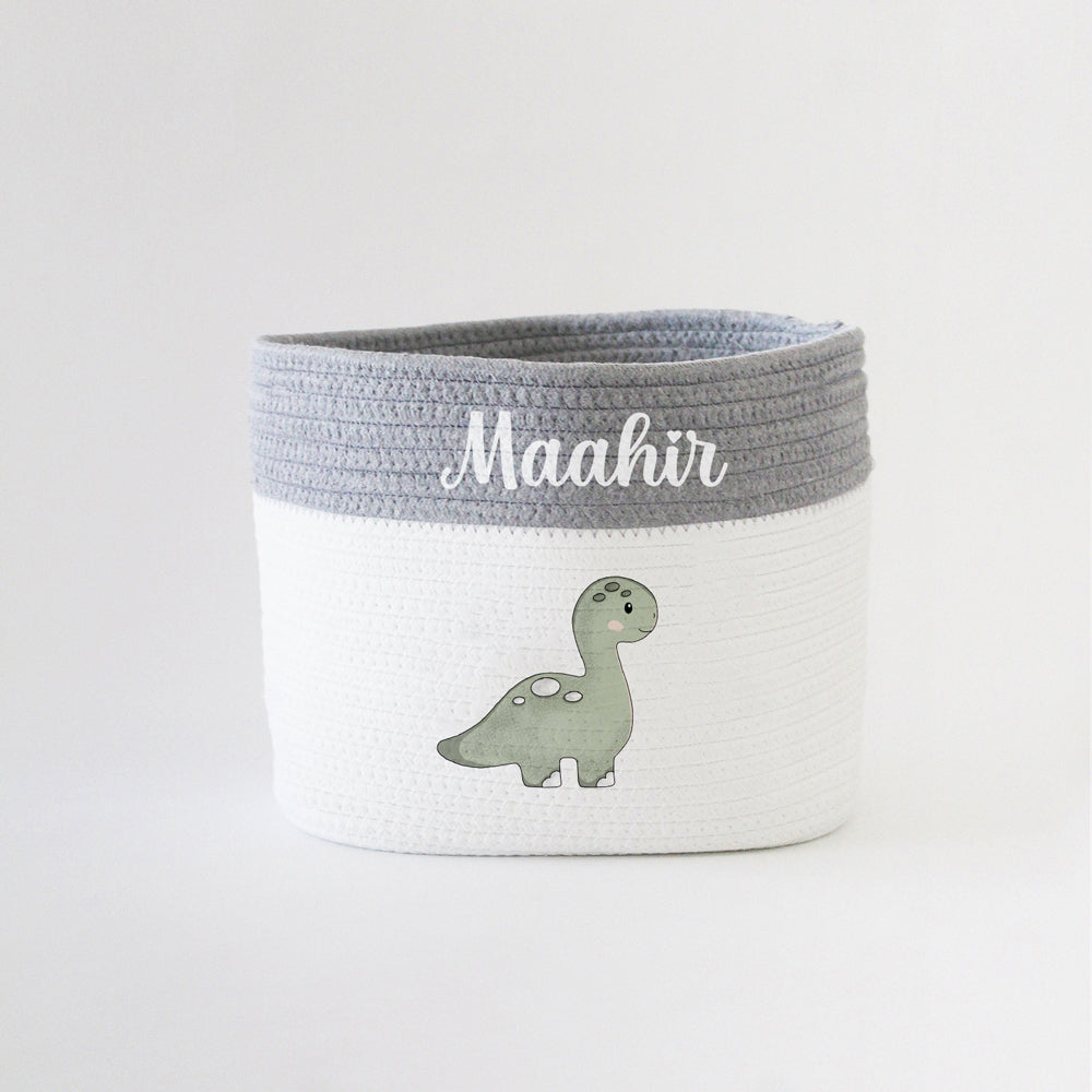 Personalized Storage Basket - Dino Theme - Grey- Small, Medium