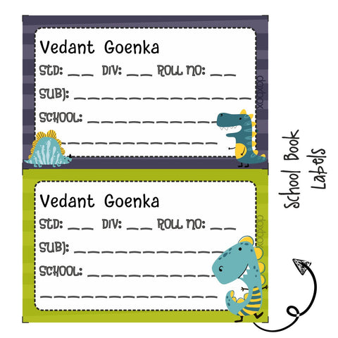 Personalised School Book Label - Dino Colours