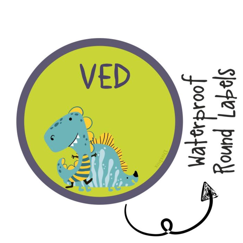 Round Waterproof Labels -Dino Colours