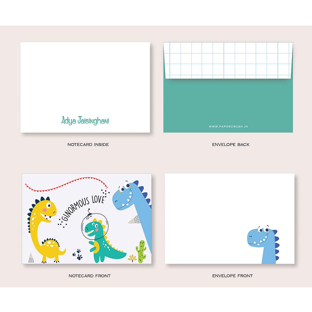 Dinosaur - Folded-Notecards + Envelopes - Set of 25