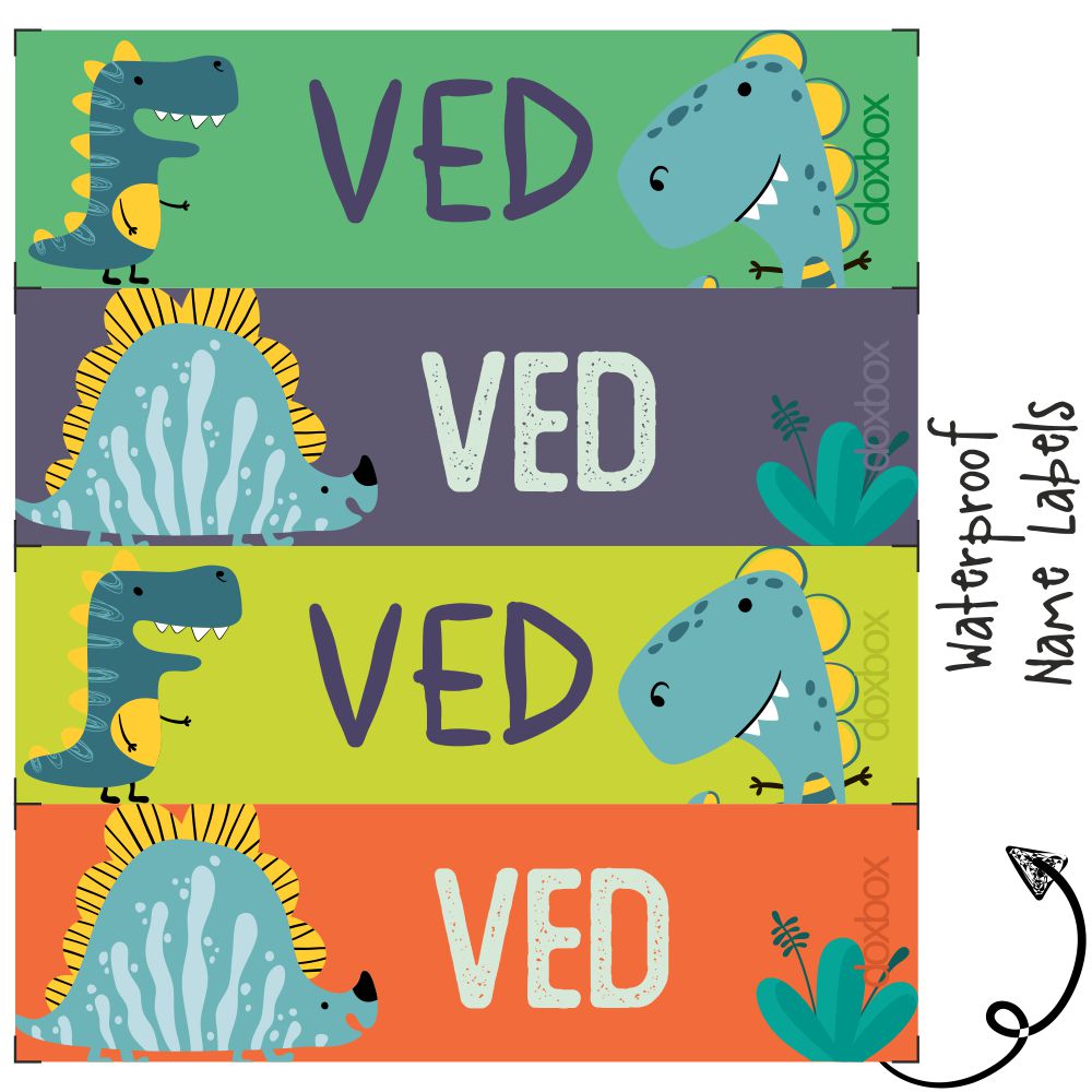 Personalised Water Proof Labels - Dino Colours