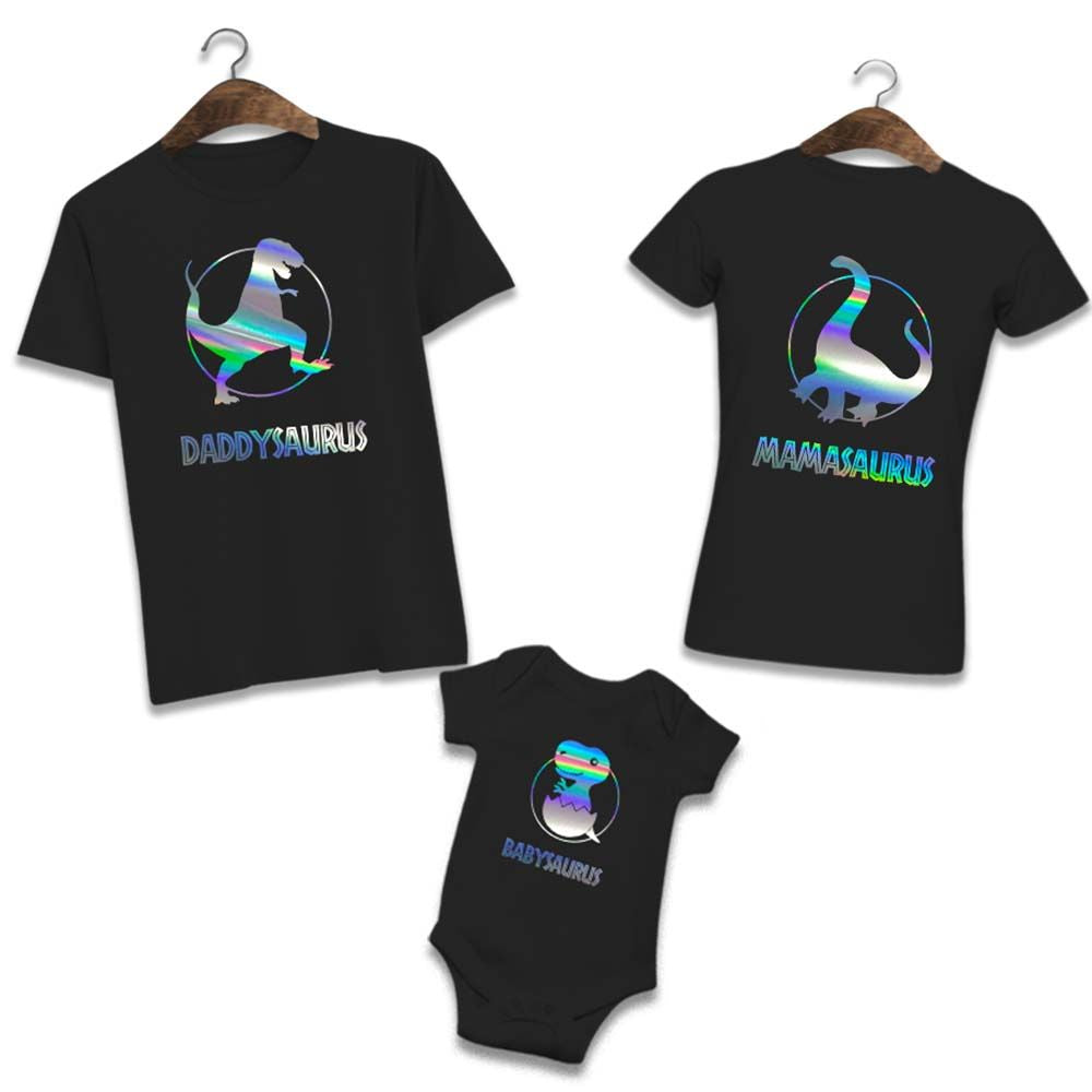 Dinosauraus Matching T-Shirt Set Of 3 With Baby (Holographic)