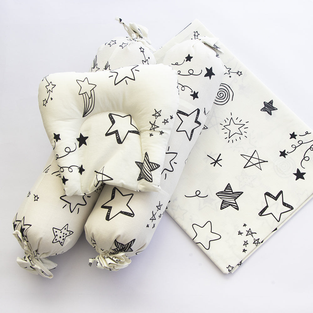 Doodle Stars (White) - Cot Bedsheet Set (Fitted)
