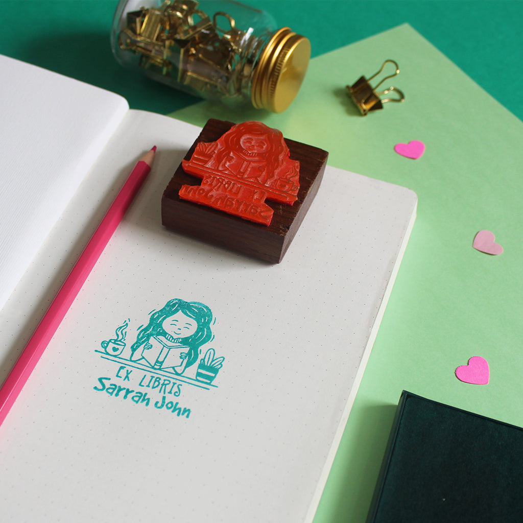 Personalised Ex Libris Rubber Stamp With Wooden Mount - Bibliophile