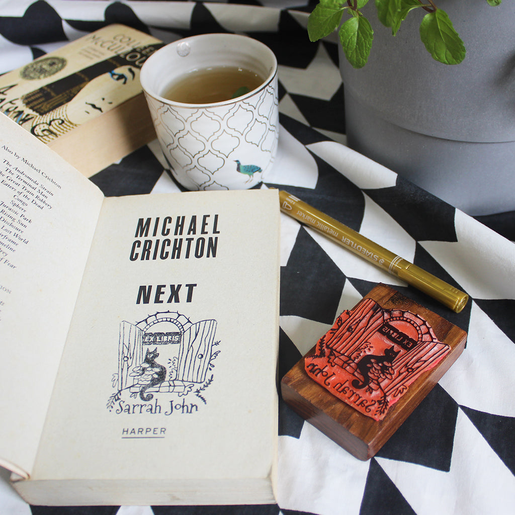 Personalised Ex Libris Rubber Stamp With Wooden Mount - Ailurophile