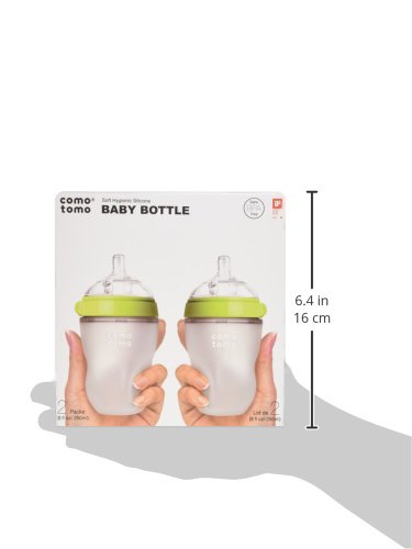 Comotomo Silicone Feeding Bottle 250ml, Green (Twin Pack)
