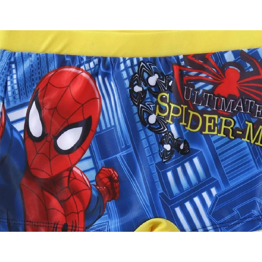 Marvel Boys Spiderman Printed Blue & Yellow Swim Short Swim Trunk