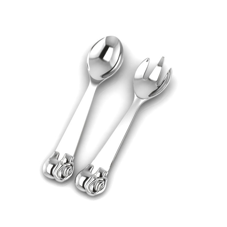 Sterling Silver Gift Set - With Elephant Porringer, Elephant Spoon & Fork Set