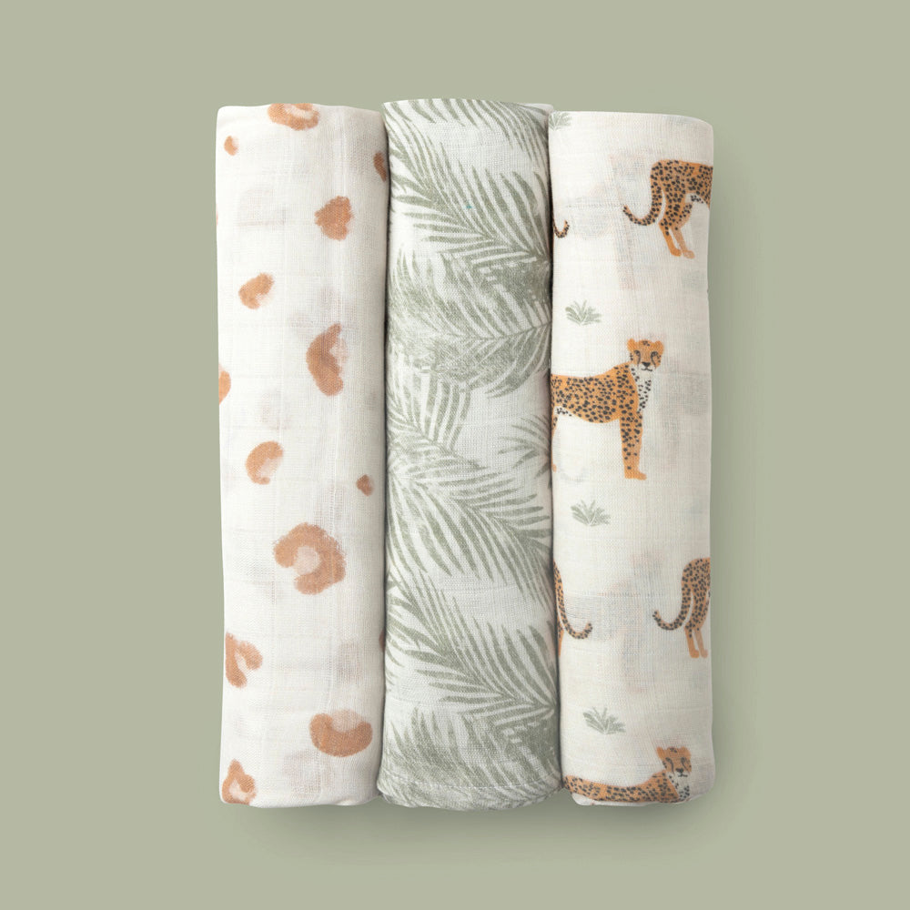 Pack of 3 Bamboo Muslin Swaddles - Safari