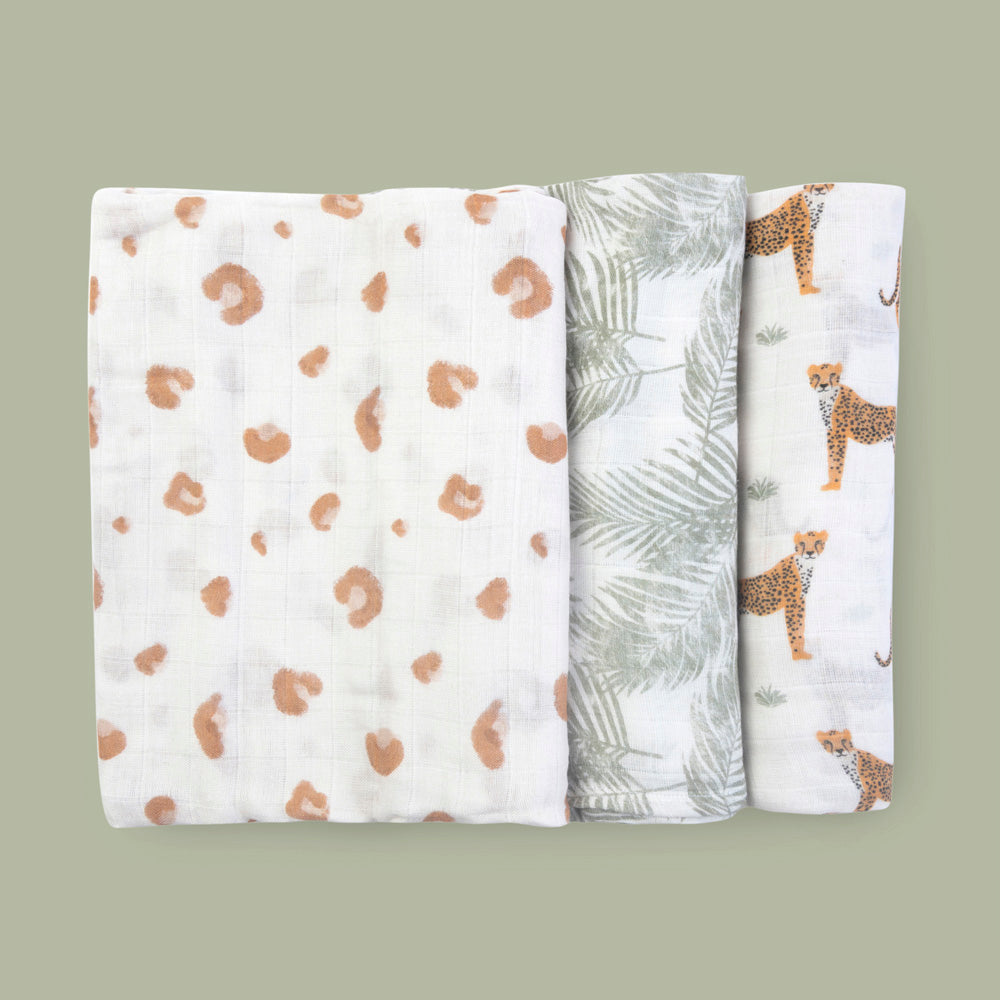 Pack of 3 Bamboo Muslin Swaddles - Safari