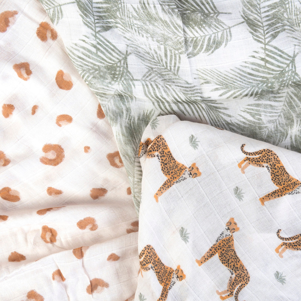 Pack of 3 Bamboo Muslin Swaddles - Safari