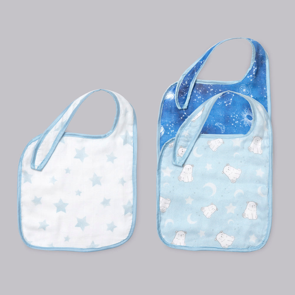 Fancy Fluff Pack of 3  Bamboo Muslin Bibs - Starry Night