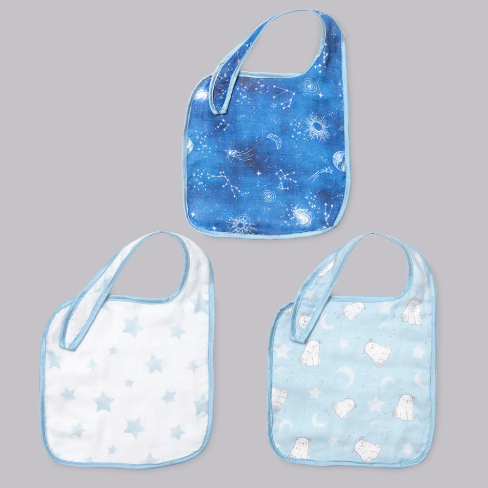 Fancy Fluff Pack of 3  Bamboo Muslin Bibs - Starry Night