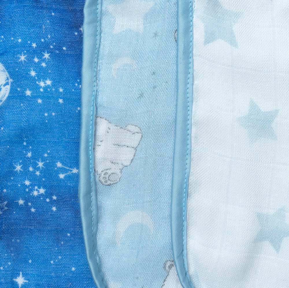 Fancy Fluff Pack of 3  Bamboo Muslin Bibs - Starry Night