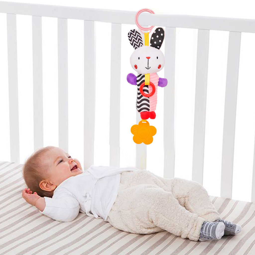 Baby Moo Quirky Bunny White Hanging Toy With Teether