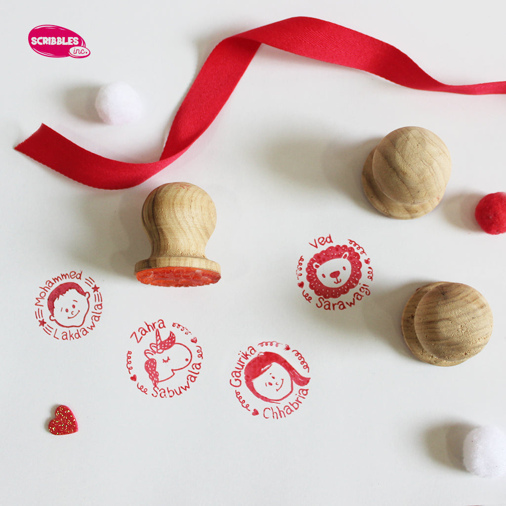Personalised Wooden Face Stamp With Stamp Pad - Boys