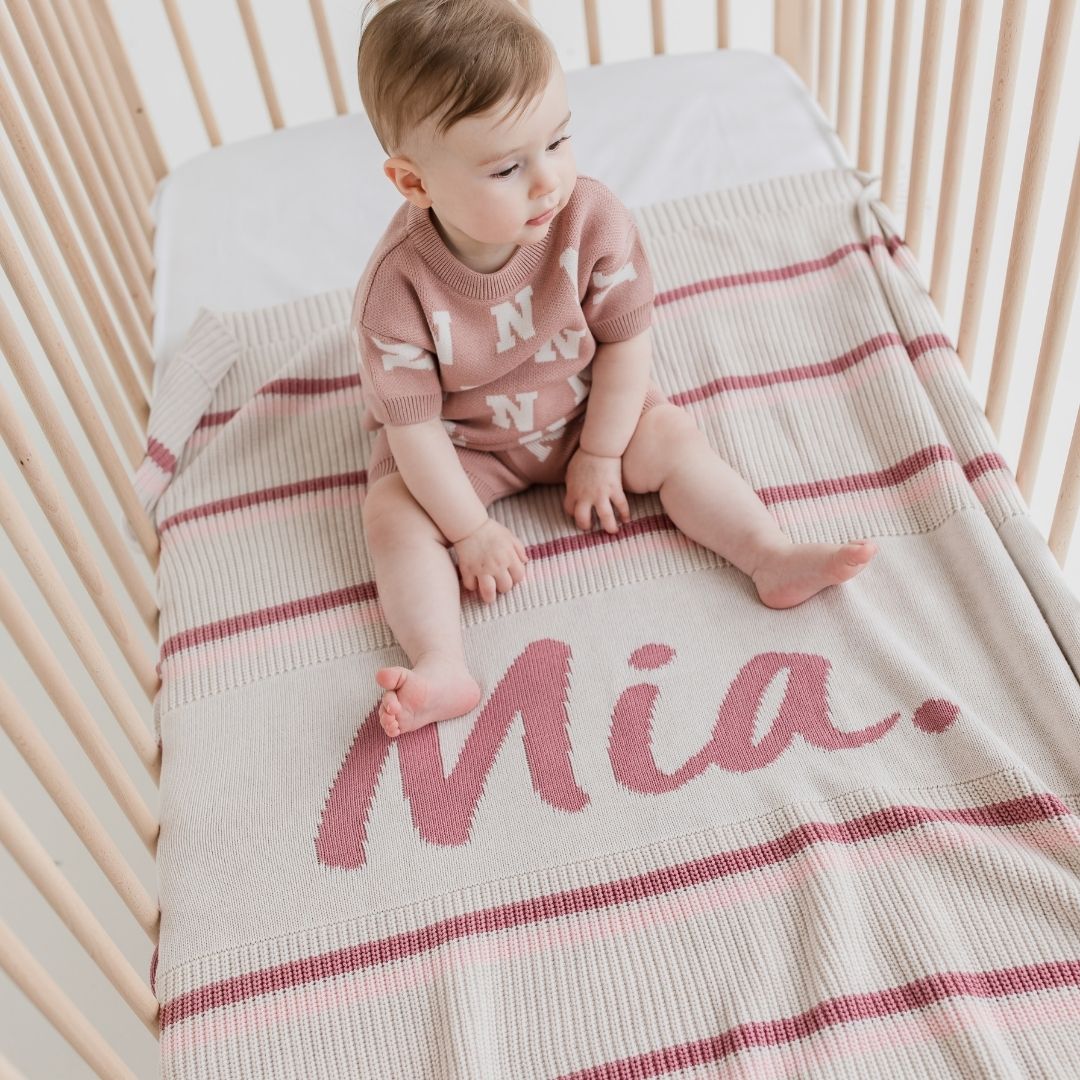 Foxglove Personalized Organic Cotton Knitted Bassinet Blanket With Rib