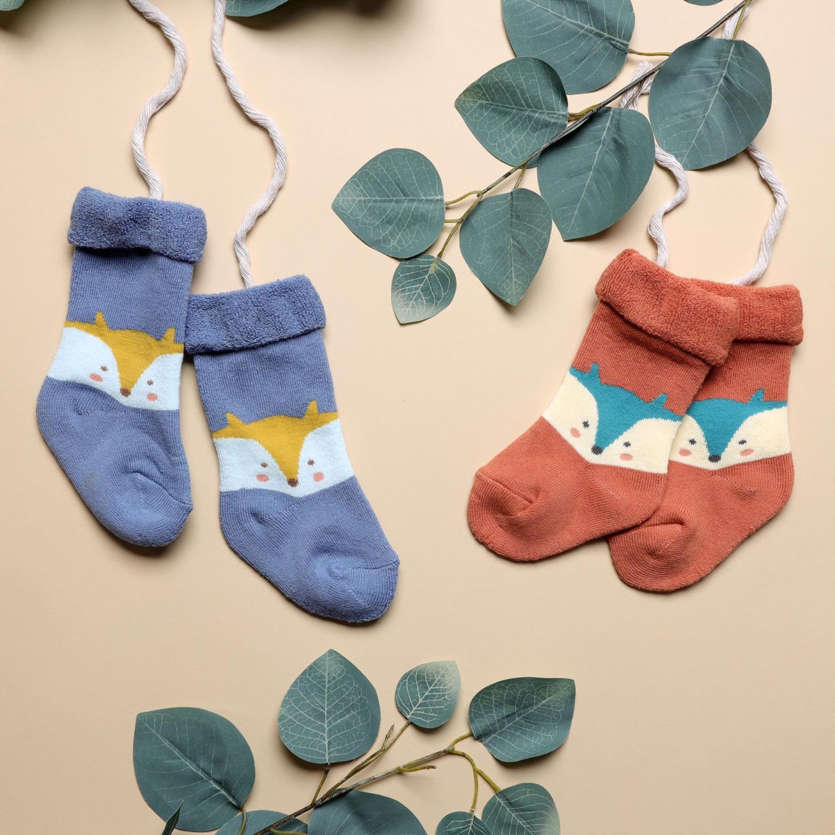 Foxy Baby Hi Fold Socks - Orange & Blue (0-2Y)