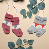 Foxy Baby Hi Fold Socks - Red & Grey (0-2Y)