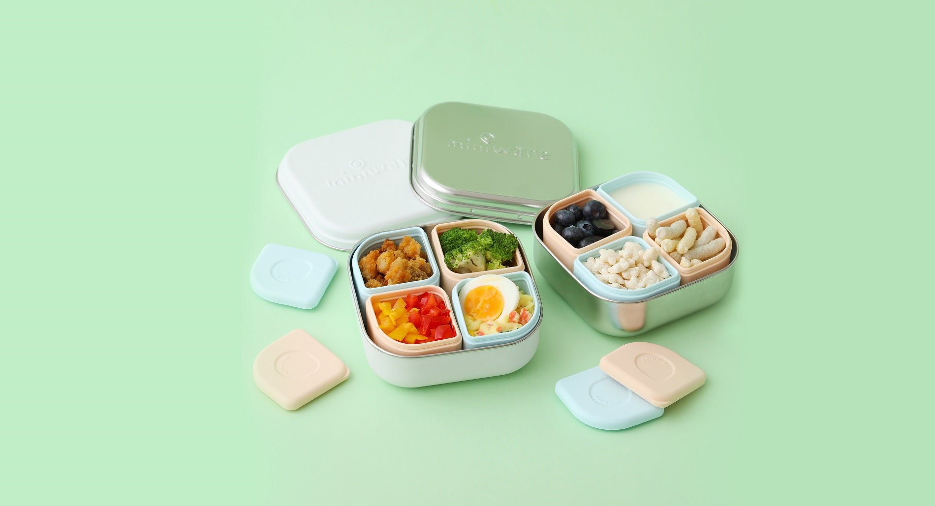 Miniware Grow Bento + 2 Silipods Lunch Box, Peach